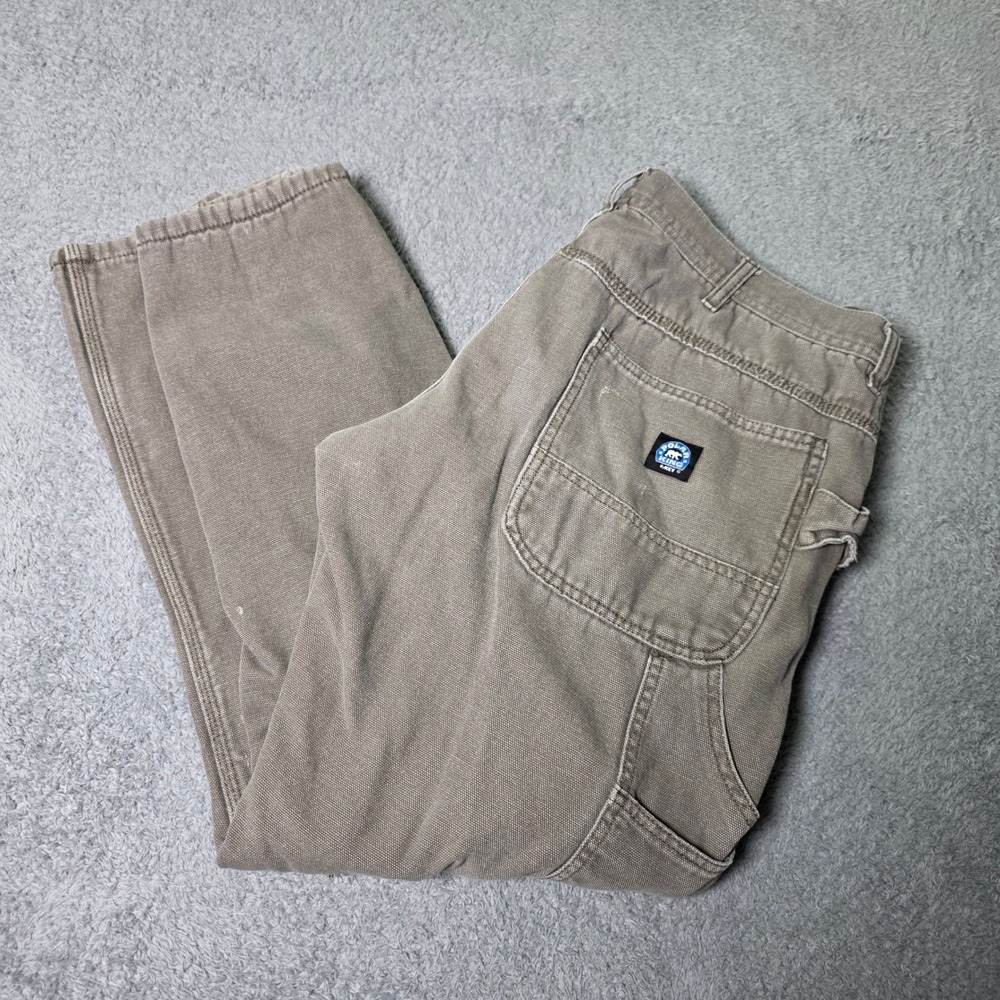 Polar King Mens 36x32 Carpenter Pants Brown Fleece Lined Duck Canvas Distressed
